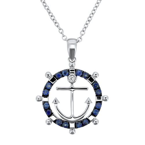 Sapphire and Diamond Anchor Pendant