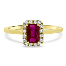 Load image into Gallery viewer, Emerald Cut Ruby Ring with Diamond Halo

