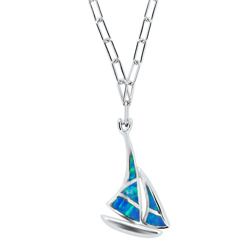 Sterling Silver & Created Opal Okoboji Sailboat Necklace