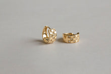Load image into Gallery viewer, Yellow Gold Checkered Diamond Hoops

