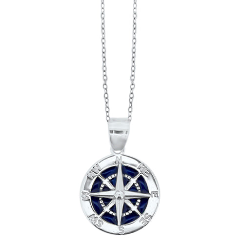 Sterling Silver & Blue Okoboji Compass Pendant