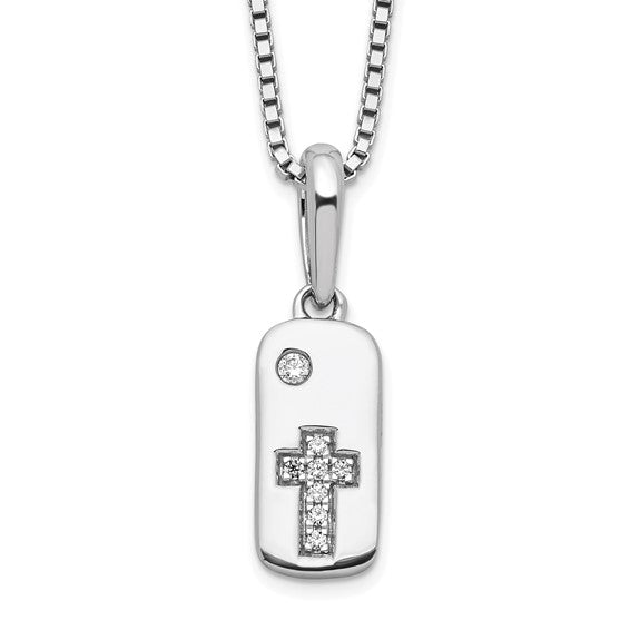 Sterling Silver Diamond Cross Dog Tag