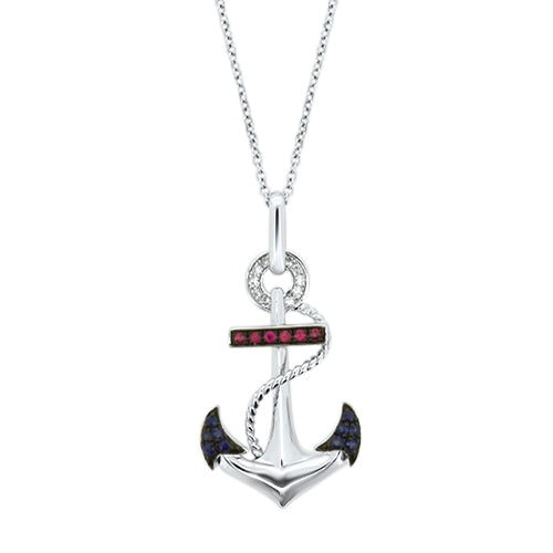 Okoboji Sterling Silver Ruby & Sapphire Anchor Pendant