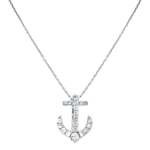 14K White Gold Diamond Anchor Pendant