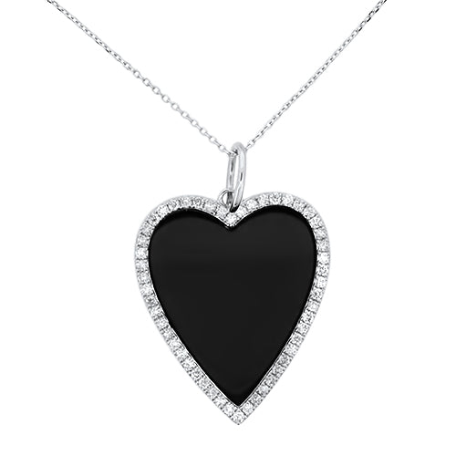 Black Onyx Heart and Diamond Necklace