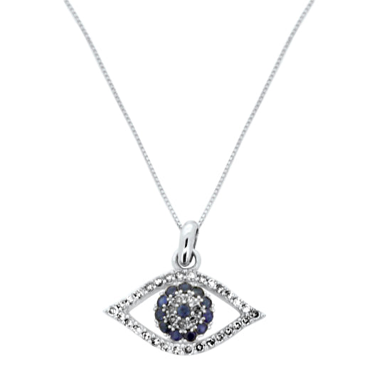 14K White Gold Sapphire & Diamond Pendant