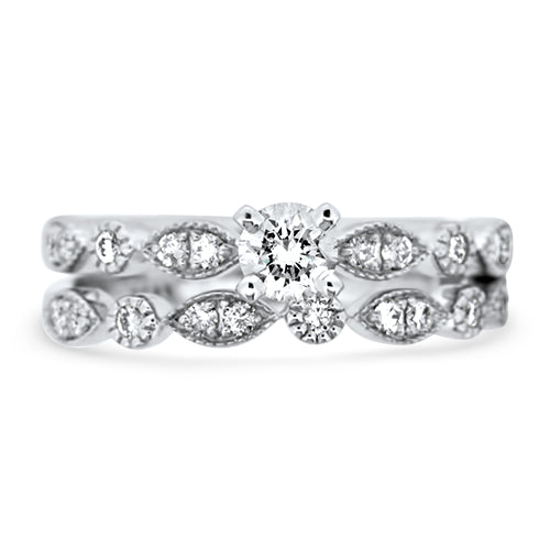 Round Cut Diamond Wedding Set