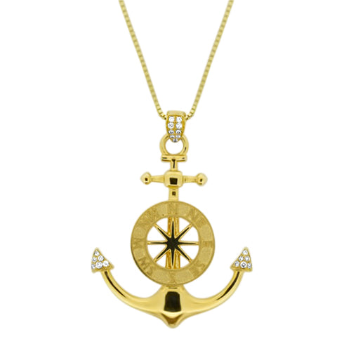 18K Yellow Gold Diamond Anchor Pendant
