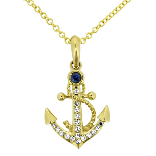 Diamond and Sapphire Diamond Anchor Necklace