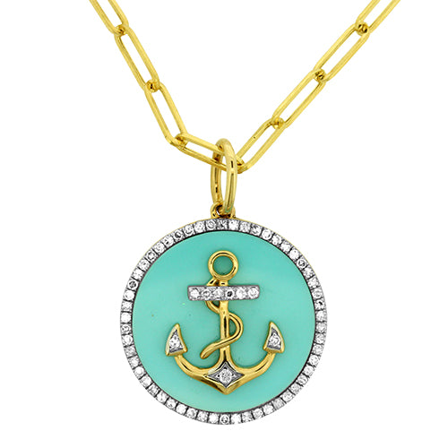 Turquoise and Diamond Anchor Necklace