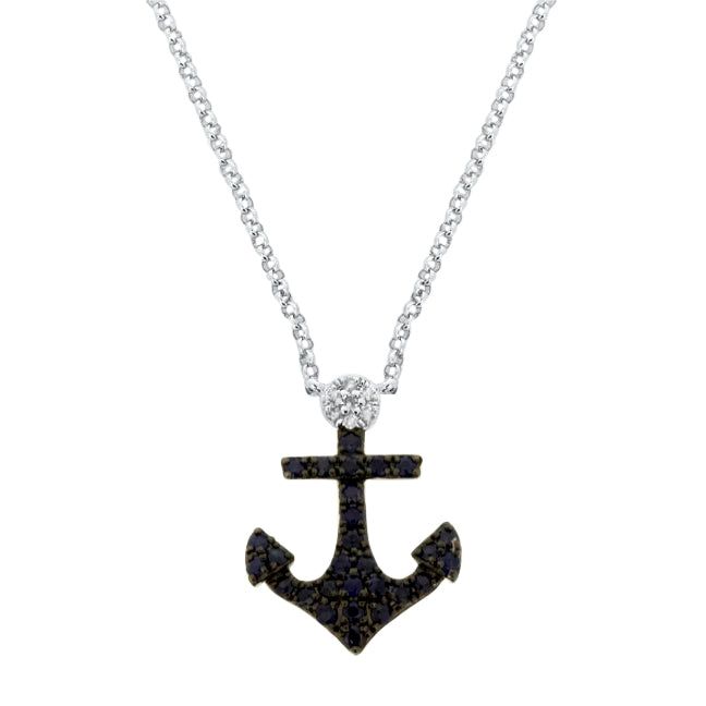 Okoboji 14K White Gold Diamond & Sapphire Anchor Pendant