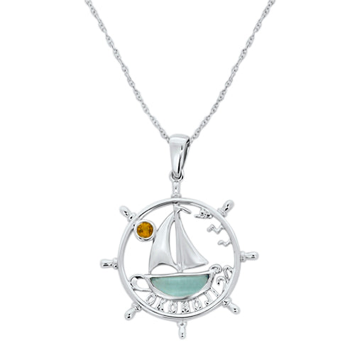 10K White Gold, Blue Topaz & Citrine Okoboji Pendant