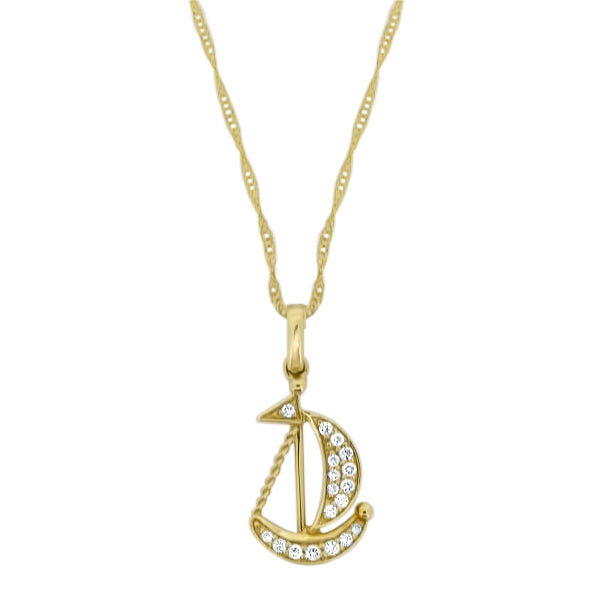 Okoboji 14K Yellow Gold Diamond Sailboat Pendant