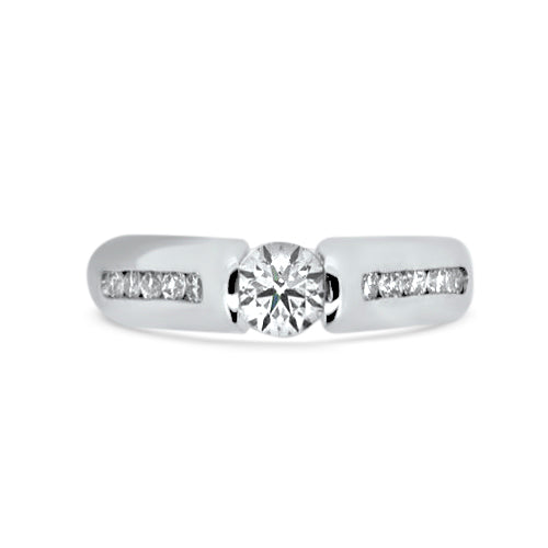 Round-Shaped Center & Channel Set Side Diamond Engagement Ring