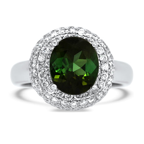 Green Tourmaline and Diamond Ring