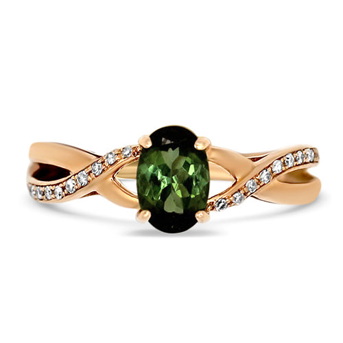 Green Tourmaline and Diamond Ring