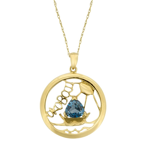 10K Yellow Gold and Blue Topaz Okoboji Pendant