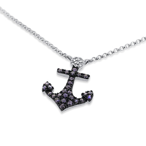 Diamond Sapphire Anchor Necklace