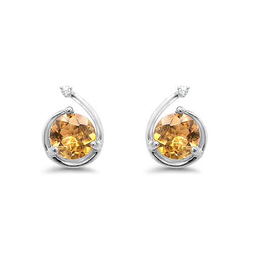 Citrine and Diamond Stud Earrings