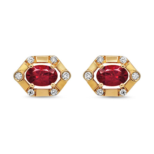 Rubelite and Diamond Stud Earrings