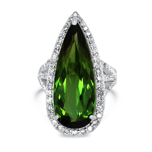 Green Tourmaline and Diamond Ring