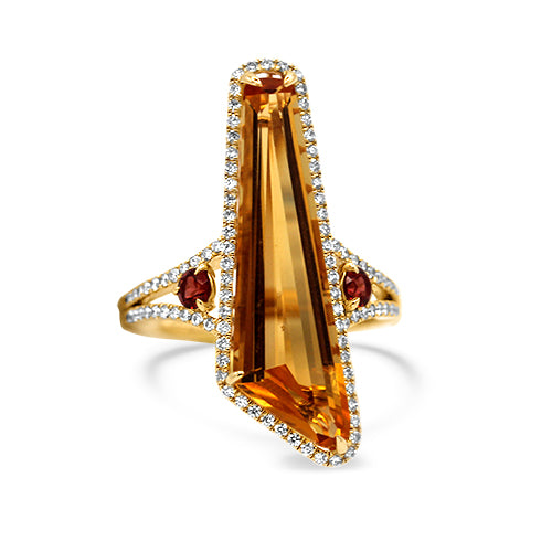 Citrine, Garent, and Diamond Ring