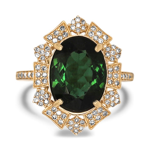 Green Tourmaline and Diamond Ring