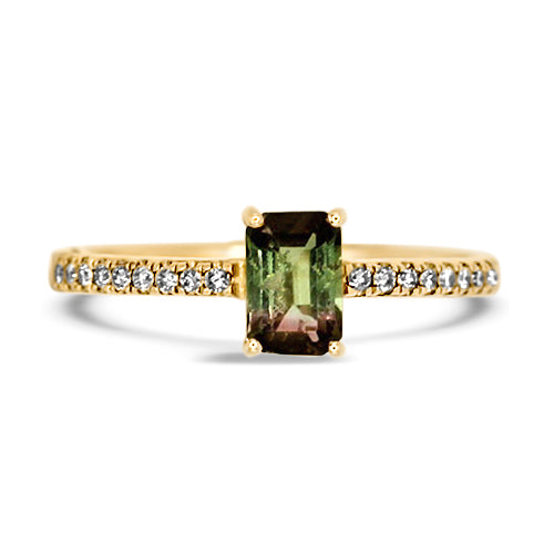 Green Tourmaline and Diamond Ring