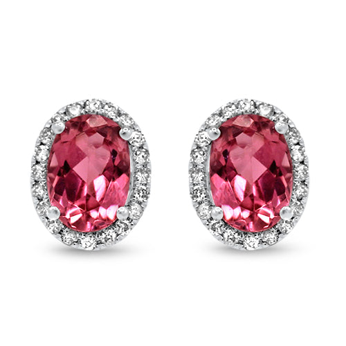 Pink Tourmaline and Diamond Stud Earrings