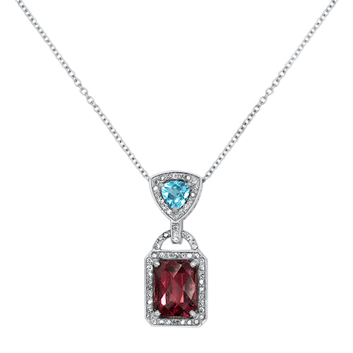 Pink Tourmaline, Blue Topaz & Diamond Pendant