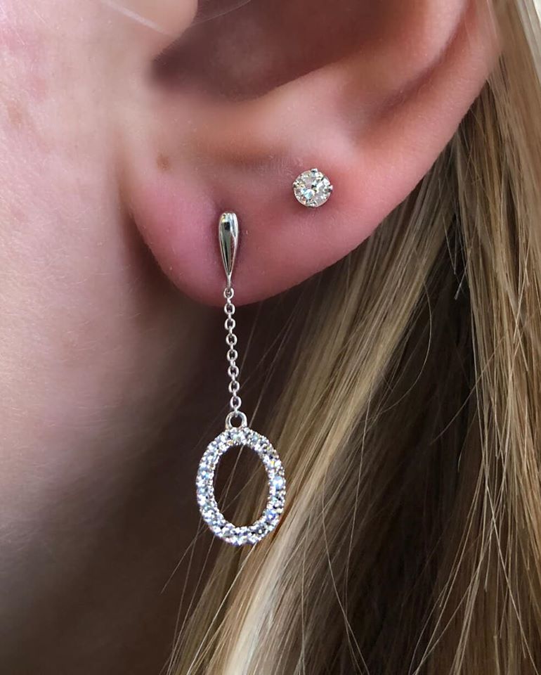 Oval Shape Dangle Diamond Earrings