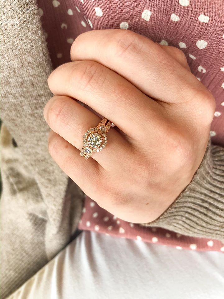 Halo with Round Diamond Rose Gold  Engagement Ring