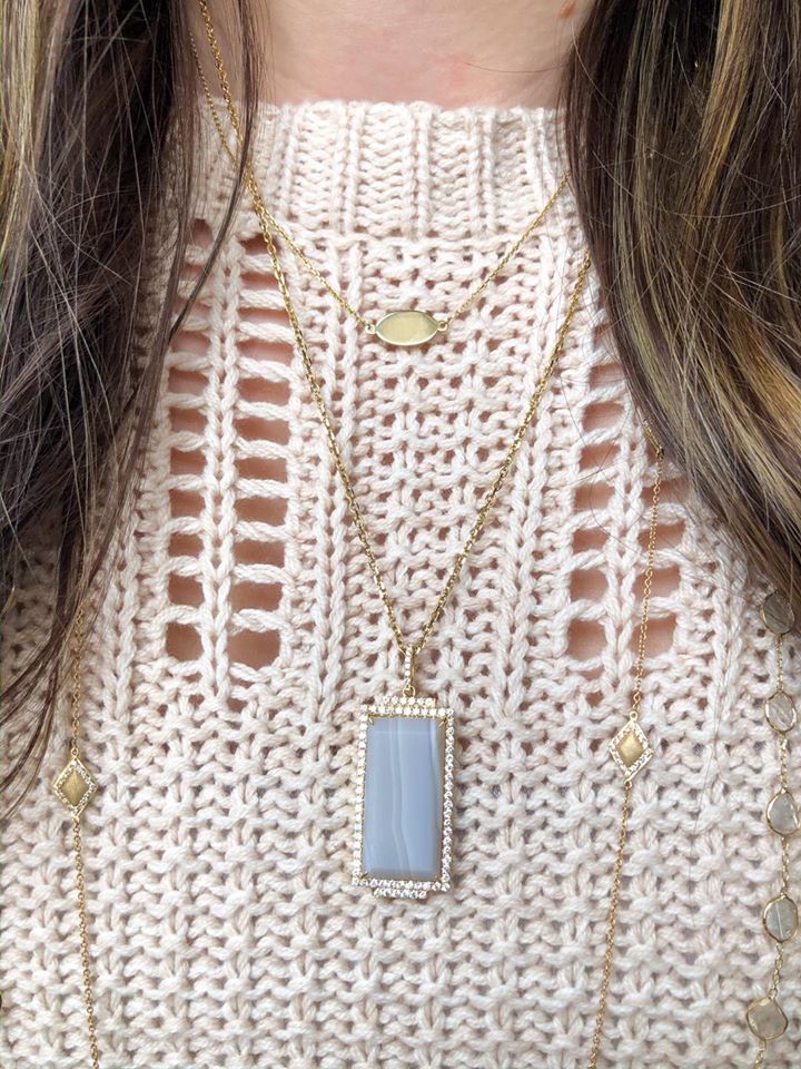 Grey Agate & Diamond Pendant