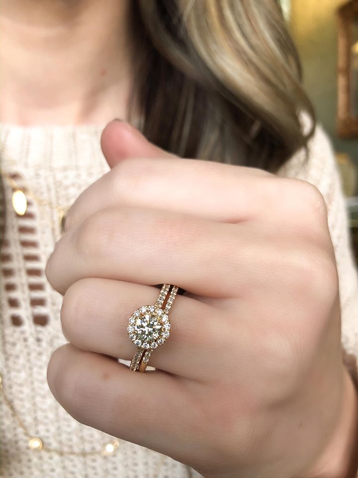 Halo with Round Cut Center Diamond Wedding Set