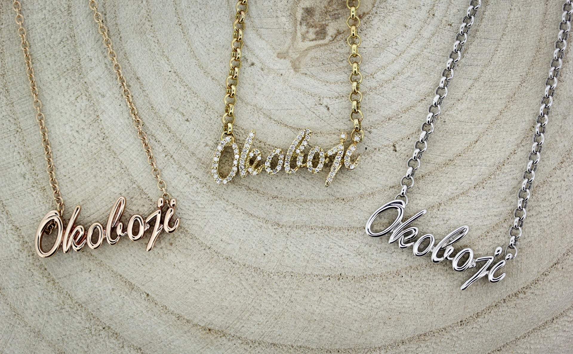 White Gold "Okoboji" Script Necklace