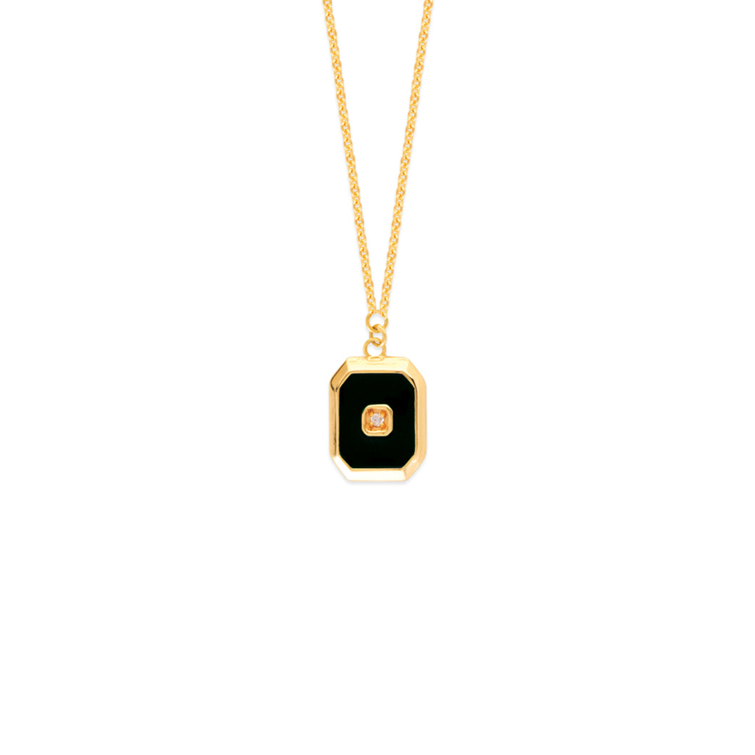 Yellow Gold Black Enamel Necklace