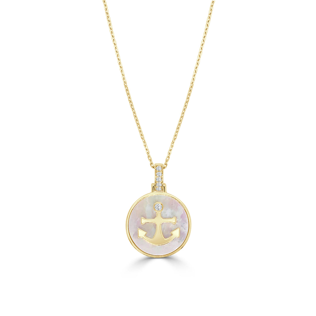 Mother of Pearl and Diamond Anchor Necklace