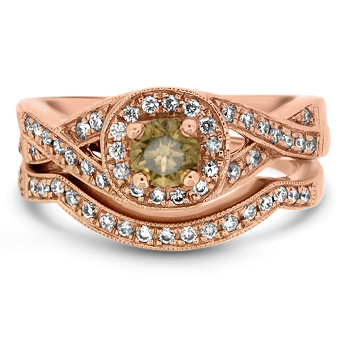 Rose Gold Chocolate Diamond Wedding Set