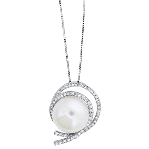 14mm Pearl and Diamond Pendant