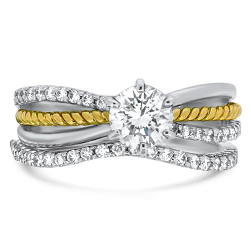 Two Tone Round Cut Diamond Wedding Set