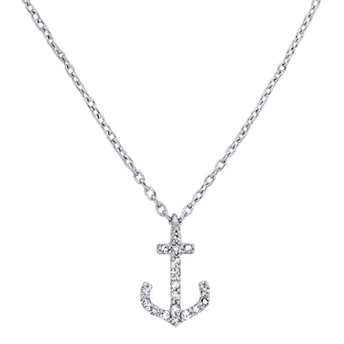 White Gold & Diamond Anchor Necklace