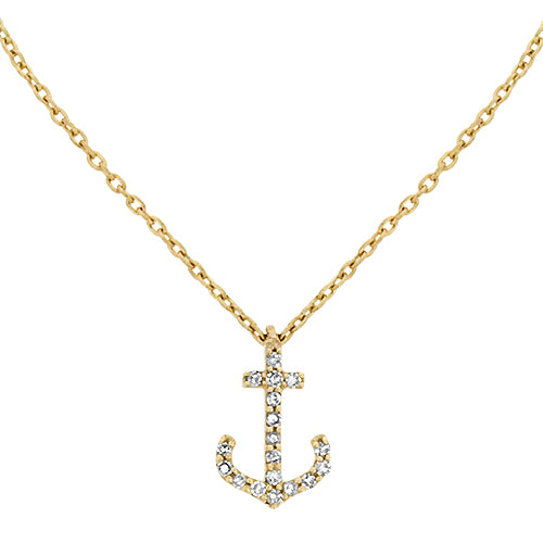Yellow Gold & Diamond Anchor Necklace