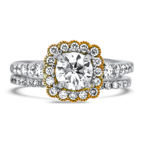 Diamond Halo Wedding Set