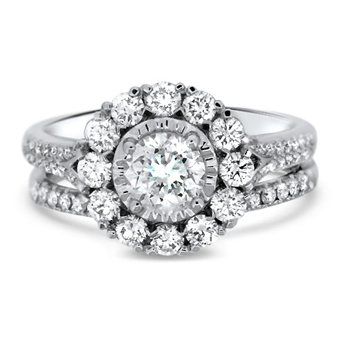 Halo with Round Cut Center Diamond Wedding Set