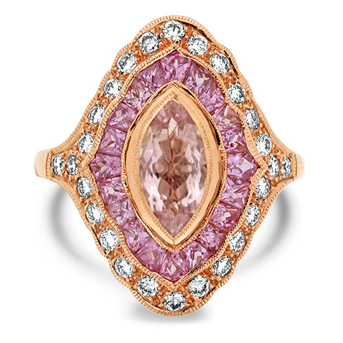 Morganite , Pink Sapphire & Diamond Ring