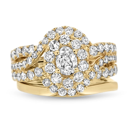 Oval Halo with Oval Cut Center Diamond Wedding Set