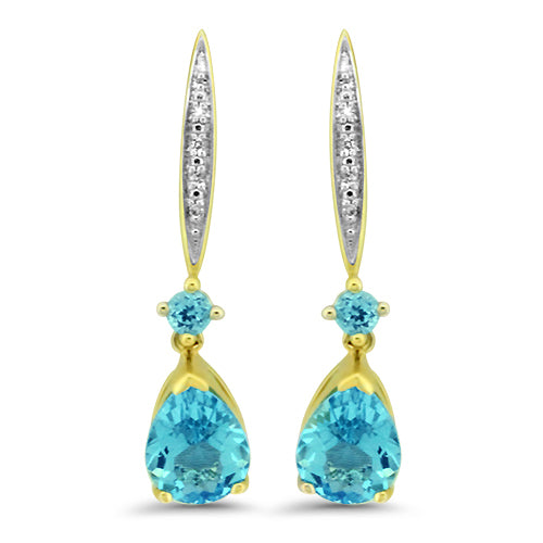Yellow Gold Dangle Blue Topaz Earrings