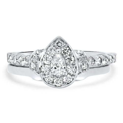 Halo With Pear Center Diamond Wedding Set
