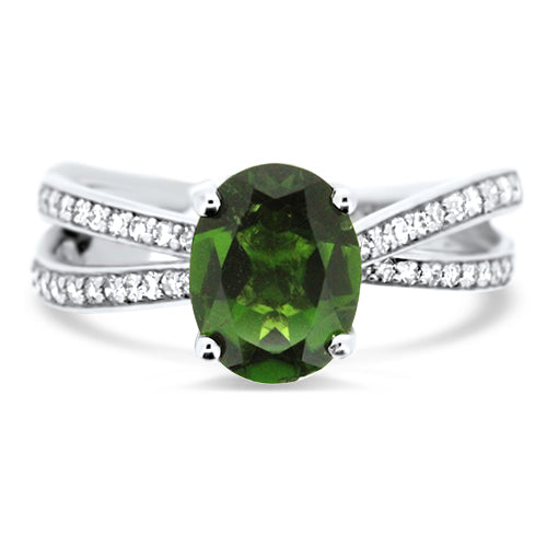 Green Tourmaline and Diamond Ring