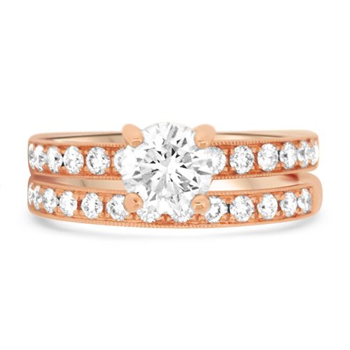 Rose Gold Round Cut Diamond Wedding Set
